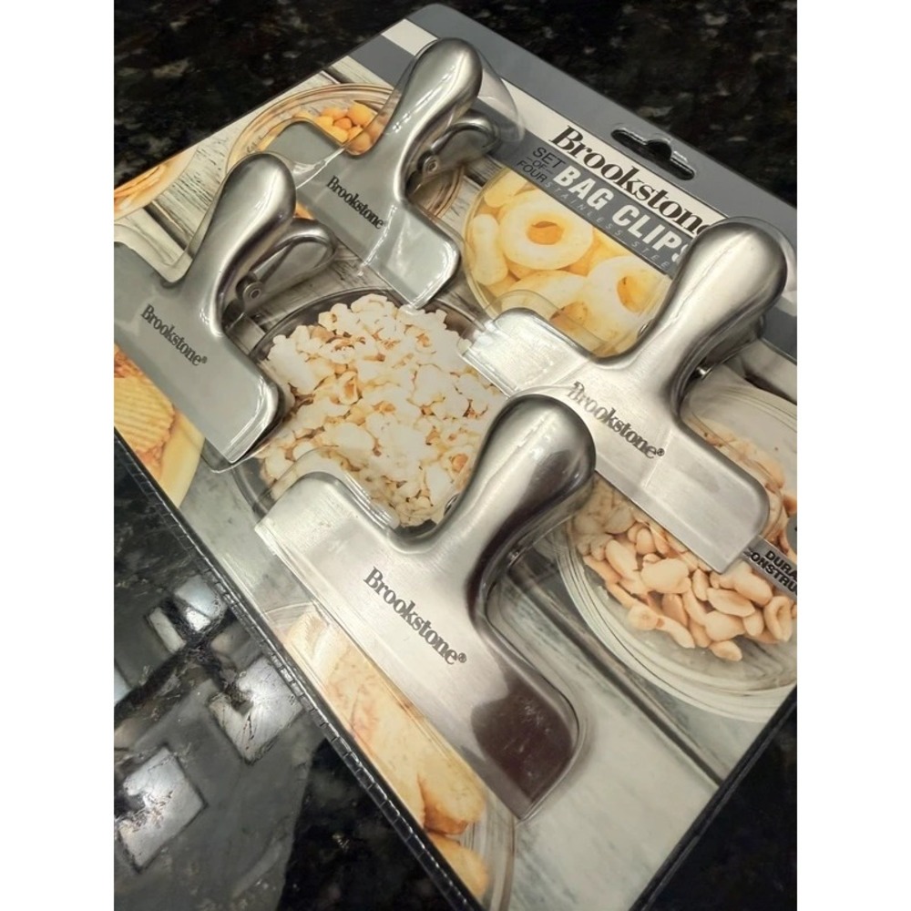 Brookstone Stainless Steel Bag Clips Set of 4 Silver Heavy Duty Kitchen Pantry